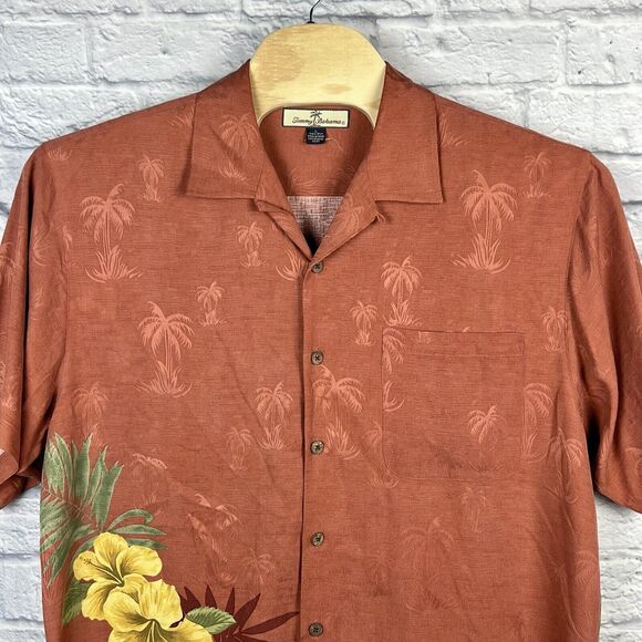 Tommy Bahama Men 100% Silk Jacquard‎ Tree Floral Aloha Hawaiian Shirt Size Large - Picture 1 of 6